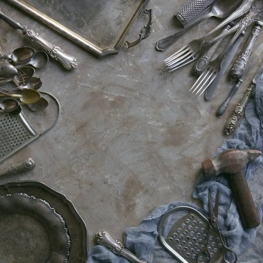 Kahverengi taş Vintage mutfak eşyaları