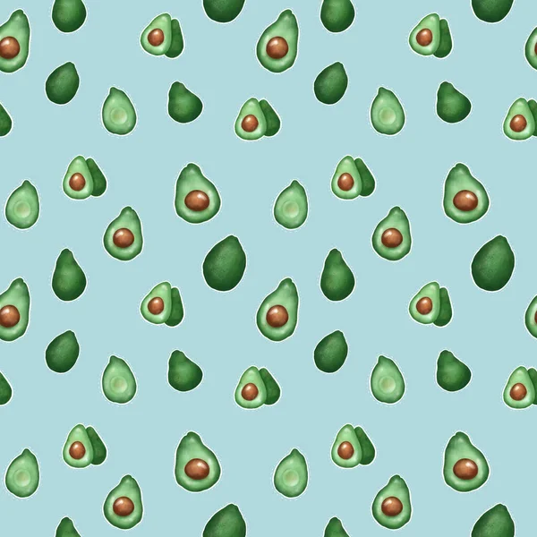 Avocado Set Pattern Procreate Σκίτσο Απεικόνιση Raster — Φωτογραφία Αρχείου