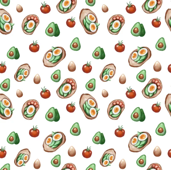 Tostadas Con Aguacate Tomate Huevo Ilustración Raster Boceto Procreate —  Fotos de Stock