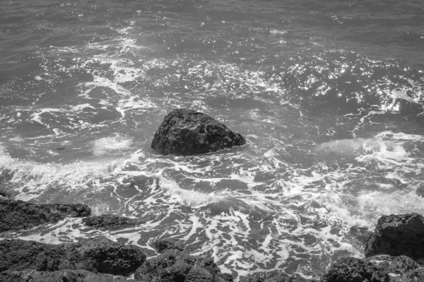 Zomer Zeegezicht Golven Tijdens Storm Spaanse Kust Van Middellandse Zee — Stockfoto