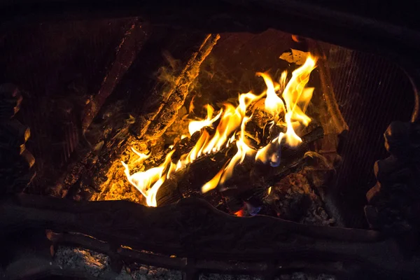 벽난로에 지르고 크리스마스 기분이야 에너지 불속에서 영주하노라 불타는 통나무 화염방사기 — 스톡 사진