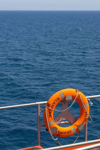 Orange Lifebuoy Passenger Ferry Safety Regulations Deck Yacht Sea Cruise — Stock Photo, Image