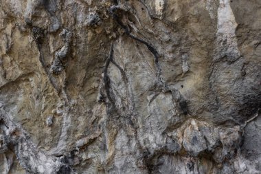 Kayanın bir parçası. Taş zemin. Taşın dokusu. Kaya oluşumu. Katı malzeme. Granit duvar. Tasarımda doğal malzemeler. Sert yüzey.