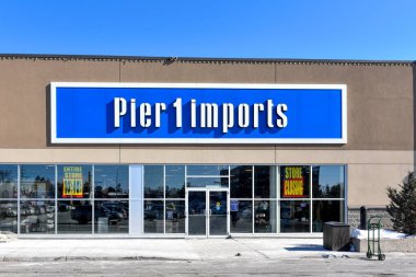 Ottawa, Canada - February 21, 2020: The Pier 1 Imports store on Merivale Rd. The US company recently filed for Chapter 11 bankruptcy protection in the US and announced it would close all Canadian stores. clipart