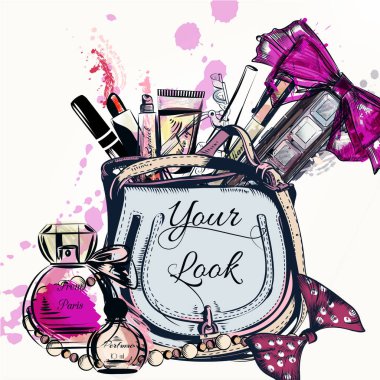 Güzellik ve moda vektör suluboya kozmetik sanatçılar o kadar yapmak