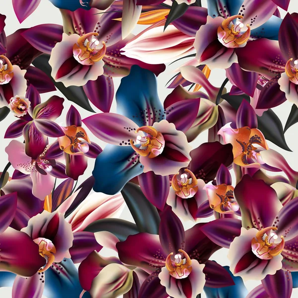 Illustration vectorielle sur un thème tropical feuilles de palmier et orchidées — Image vectorielle