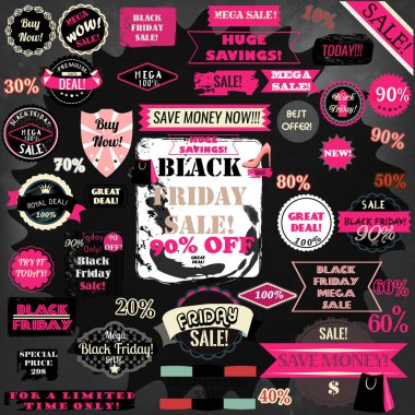 Black Friday etiket ve şeritler tasarım retr içinde kümesi kümesi vektör