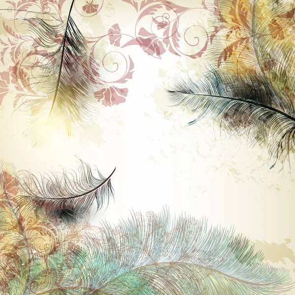 Fond avec des plumes d'oiseaux dans un style réaliste — Image vectorielle