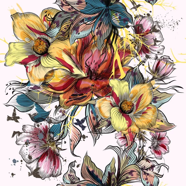Desen renkli ile çizilmiş Çiçekler teslim — Stok Vektör