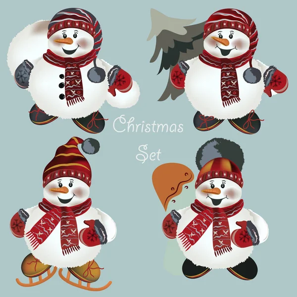 Christmas snowmen set for design — Stock Vector