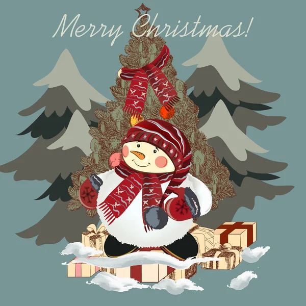 Kerst hand getrokken kaart met sneeuwpoppen voor ontwerp — Stockvector