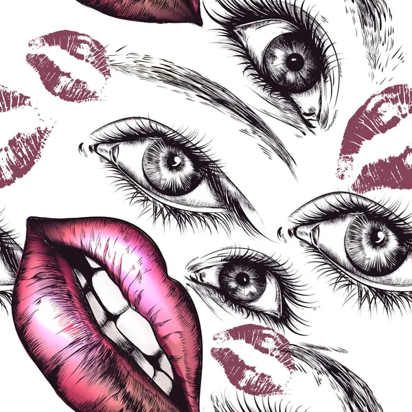 Hipster fashion illustration with hand drawn female eye beautifu — Stock Vector