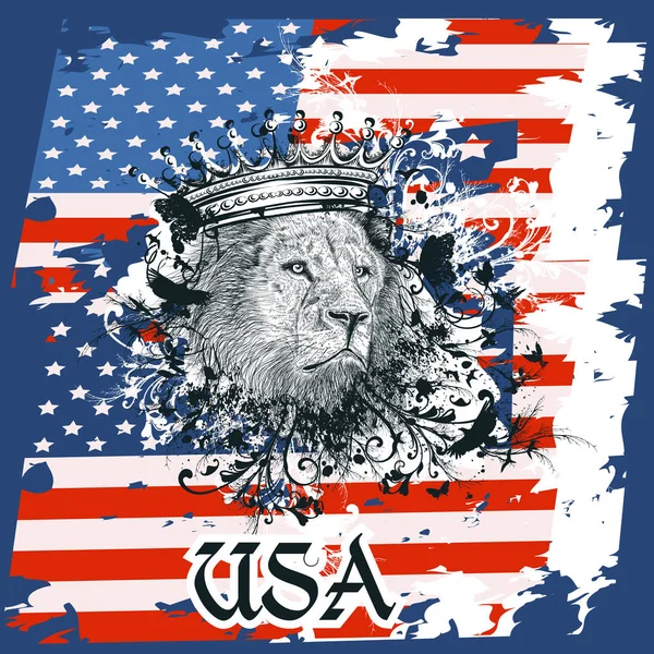 Illustration vectorielle avec portrait de lion dessiné à la main — Image vectorielle
