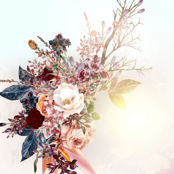 Fond vectoriel ou illustration avec fleurs et roses — Image vectorielle