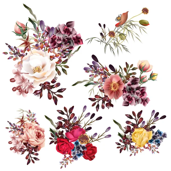 現実的に高詳細な花をベクトルのコレクション スタイル fo — ストックベクタ