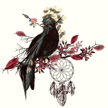 Güzel kuş ok ve dreamcatcher holding
