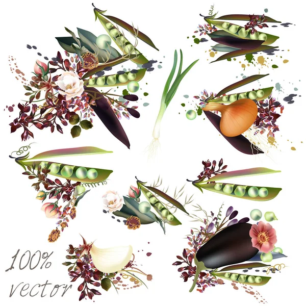 Vector element päron och blommor. Naturlig matkoncept — Stock vektor