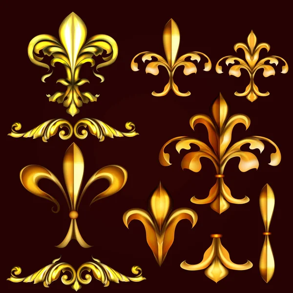 Tourbillons vectoriels dorés et fleur de lis — Image vectorielle