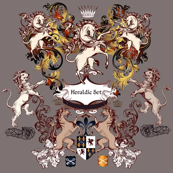 Colección de diseño detallado con escudo de armas en estilo de lujo . — Vector de stock