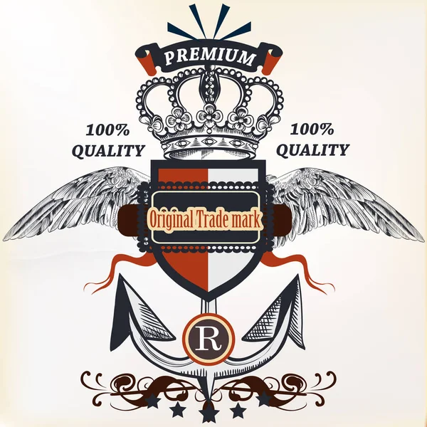 Nautische logo of -label met anker, vleugels en kroon. Ideale f — Stockvector