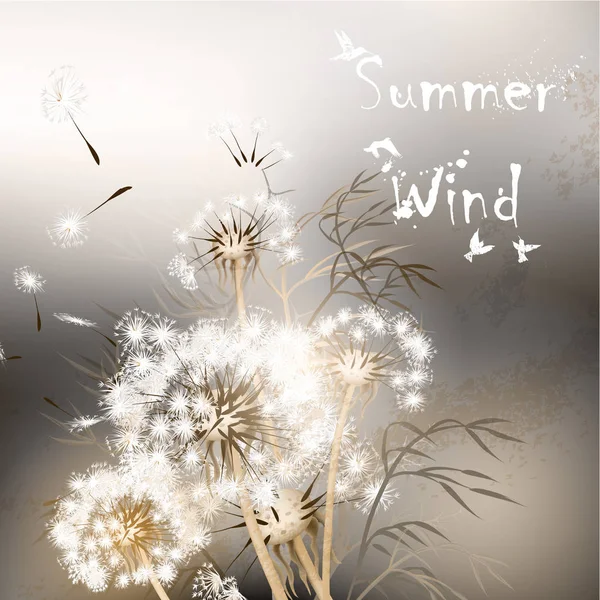 与蒲公英的背景。夏天的风 — 图库矢量图片
