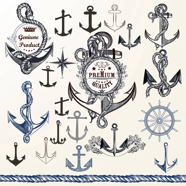 船锚，标识或打印设计的复古风格的标签。H — 图库矢量图片