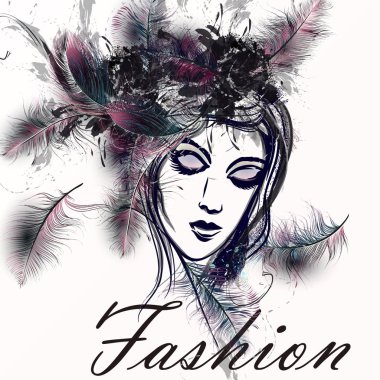 Resimde gerçekçi tüyleri ve grung güzel hanımla