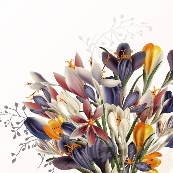 Illustration de fleurs de crocus dans un style vintage réaliste — Image vectorielle