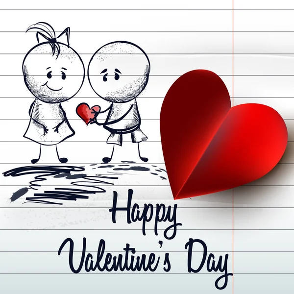 Aftelkalender voor Valentijnsdag achtergrond met de hand getekende paar en hart op een — Stockvector