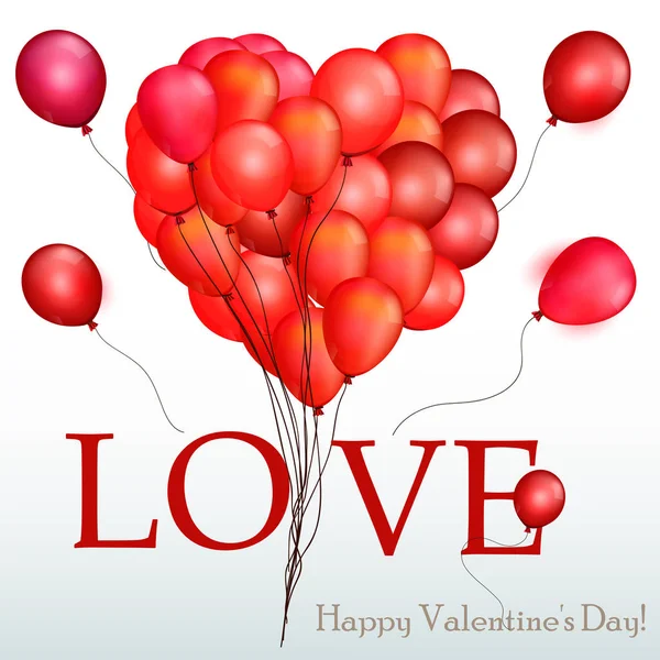 Ilustración del día de San Valentín con globos de aire en forma de corazón rojo — Archivo Imágenes Vectoriales