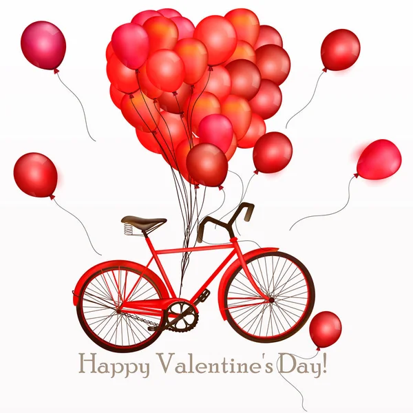 발렌타인의 날 그림 또는 빨간 자전거와 배경 및 — 스톡 벡터