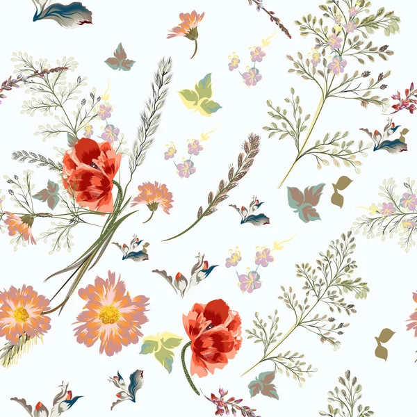 Modèle vectoriel avec fleurs de champ dans un style vintage — Image vectorielle