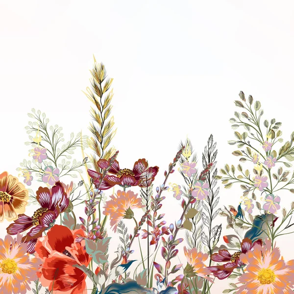 Floral illustratie met veld bloemen in vintage stijl — Stockvector