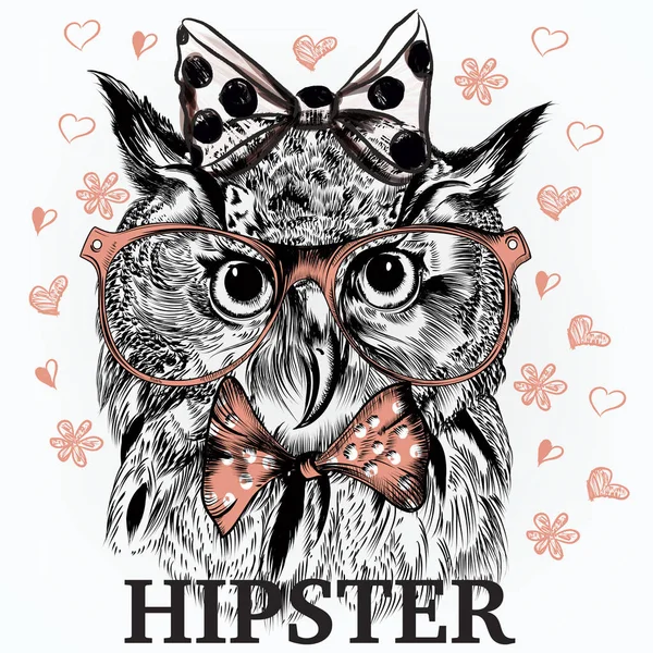 Moda hipster fondo con estilo animal búho chica en rosa — Archivo Imágenes Vectoriales