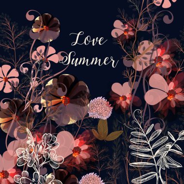 Pembe çiçekli güzel illüstrasyon. Yaz aşkı