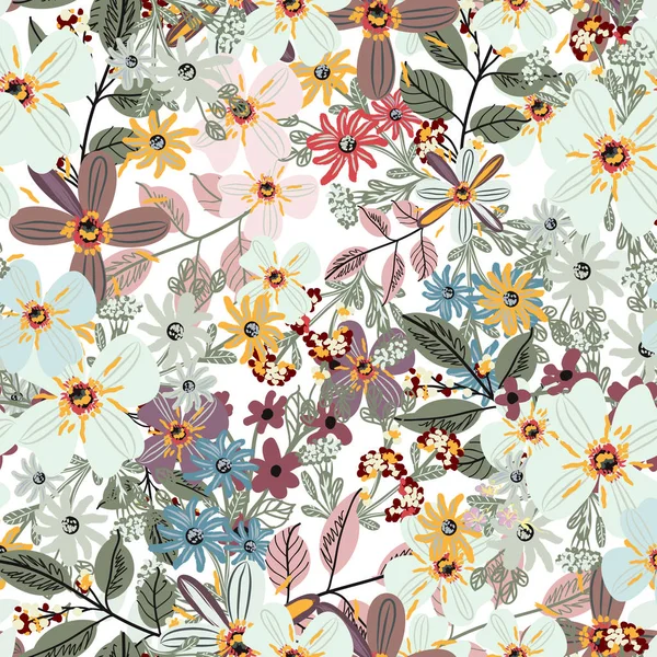 Beau motif de couleurs pastel floral avec des fleurs de printemps — Image vectorielle