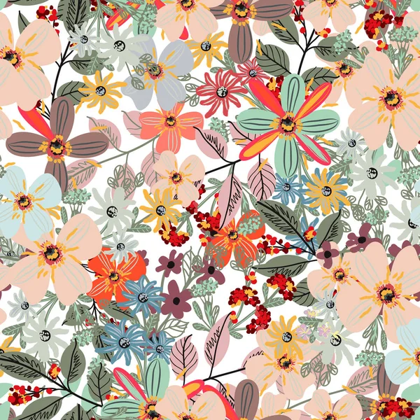 봄 꽃과 함께 꽃 파스텔 컬러 패턴 — 스톡 벡터