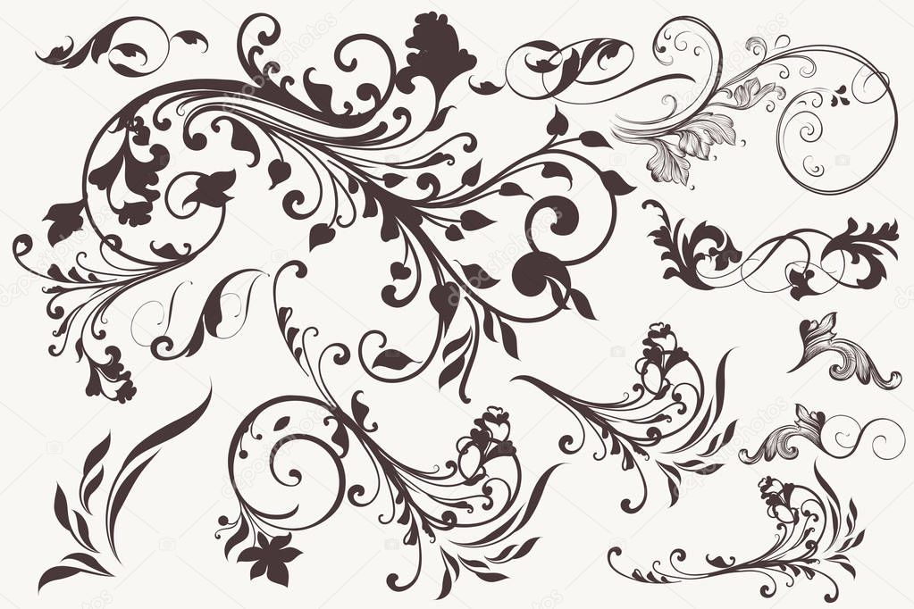 Collection of vector vintage flourishes for design