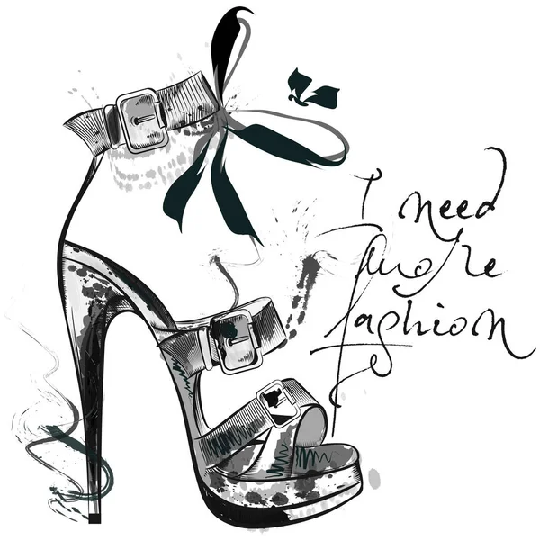 Belle illustration de mode avec et dessinée chaussure féminine. Je sais. — Image vectorielle