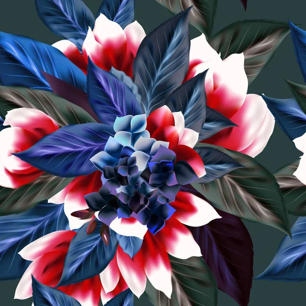 Beau motif floral avec des feuilles et des fleurs — Image vectorielle