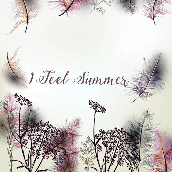 Eleganta illustration med fältet sommarblommor och fjädrar — Stock vektor