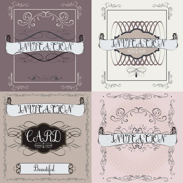 Elegant set from invitation cards in vintage style.Save the date — Stock Vector