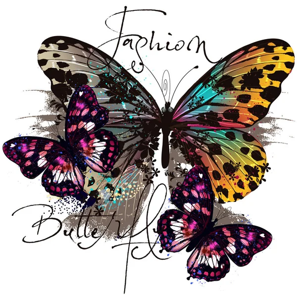 Ilustración de moda con mariposas en estilo colorido — Vector de stock