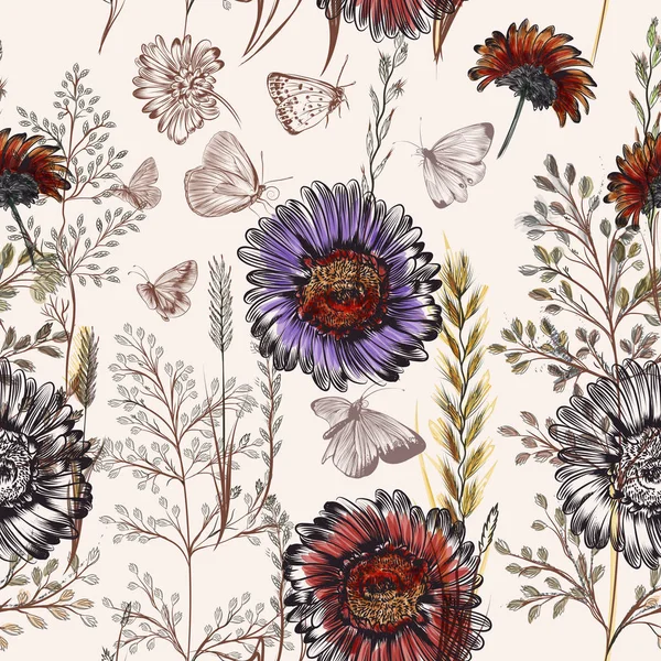 Цветочный векторный рисунок с растениями. Винтажный стиль прованса — стоковый вектор