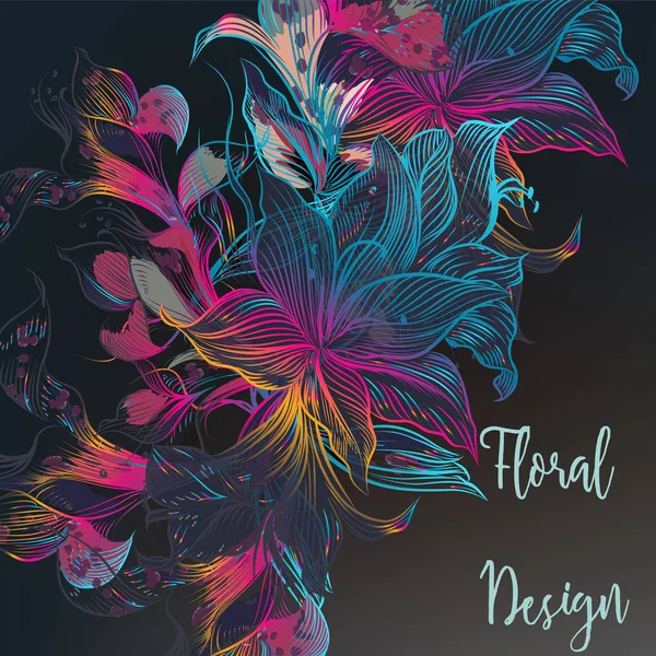 Ilustración floral colorida con flores de lirio — Vector de stock