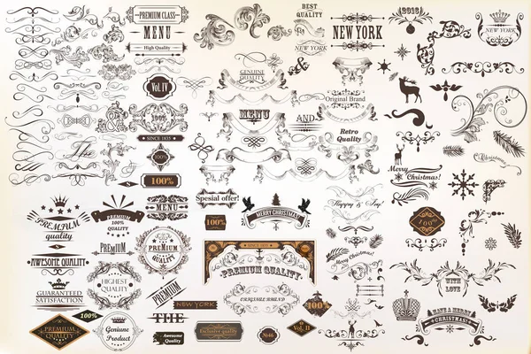 Elementos caligráficos de diseño vectorial vintage y decoraciones de página — Archivo Imágenes Vectoriales