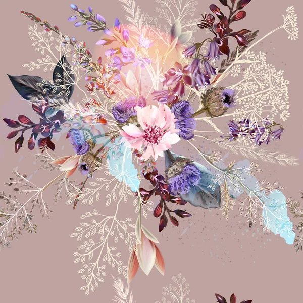 Тканина квітковий візерунок з весняними квітами в реалістичному стилі — стоковий вектор