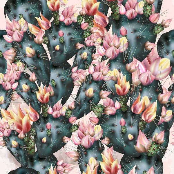 Όμορφη κάκτος μοτίβο σε τόνους παστέλ πράσινο και ροζ — Διανυσματικό Αρχείο