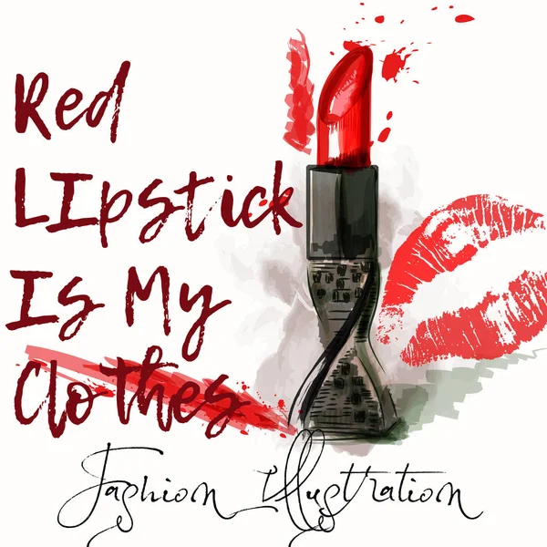 Illustration conceptuelle de mode avec rouge à lèvres rouge. Rouge à lèvres est m — Image vectorielle