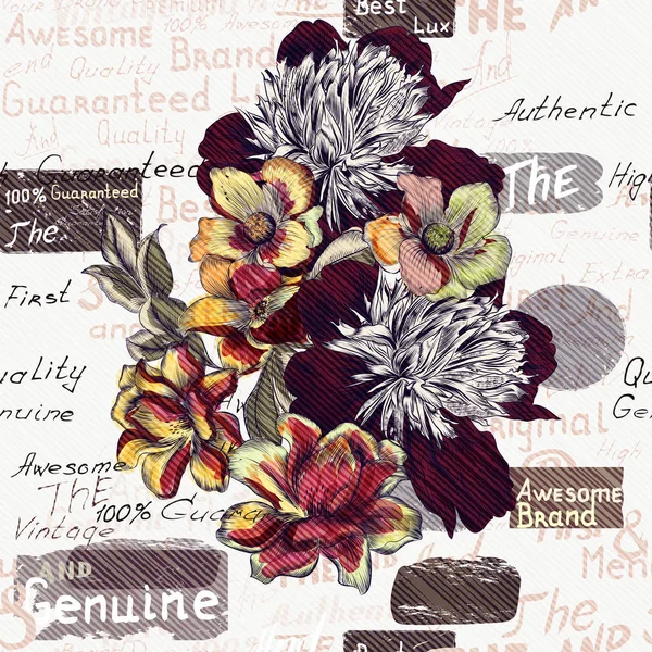 Vintage-Stil florale Illustration mit Blumen in Grunge — Stockvektor